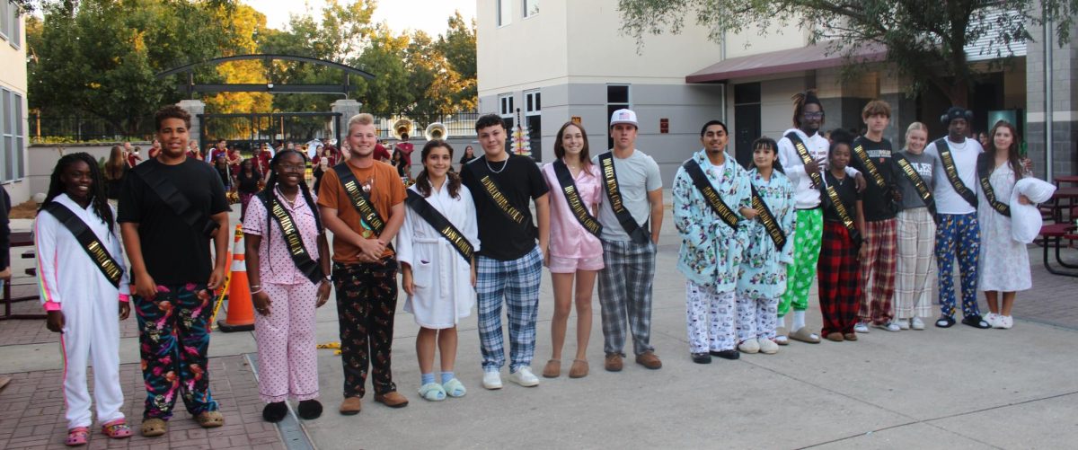 The homecoming court was presented at Monday morning's pep rally. From left to right: freshmen Amariah Kelland-Green and Darryl Ray, sophomores Tiana McGee and Knox Powell, juniors Neliana Flury and Zyan Ramos, and seniors Ryleigh Gunter, Brayden Chason, Gavino Perez, Daniela Tamariz, Jacob Payne, Amyah Marshall, Liam Hutchison, Trislynn Barnes, Sterling Hollingsworth and Ella Fleck.