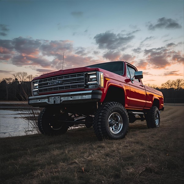 Squatted trucks are similar to this one. However, the front of the truck is raised higher.

Photo courtesy of Canva.