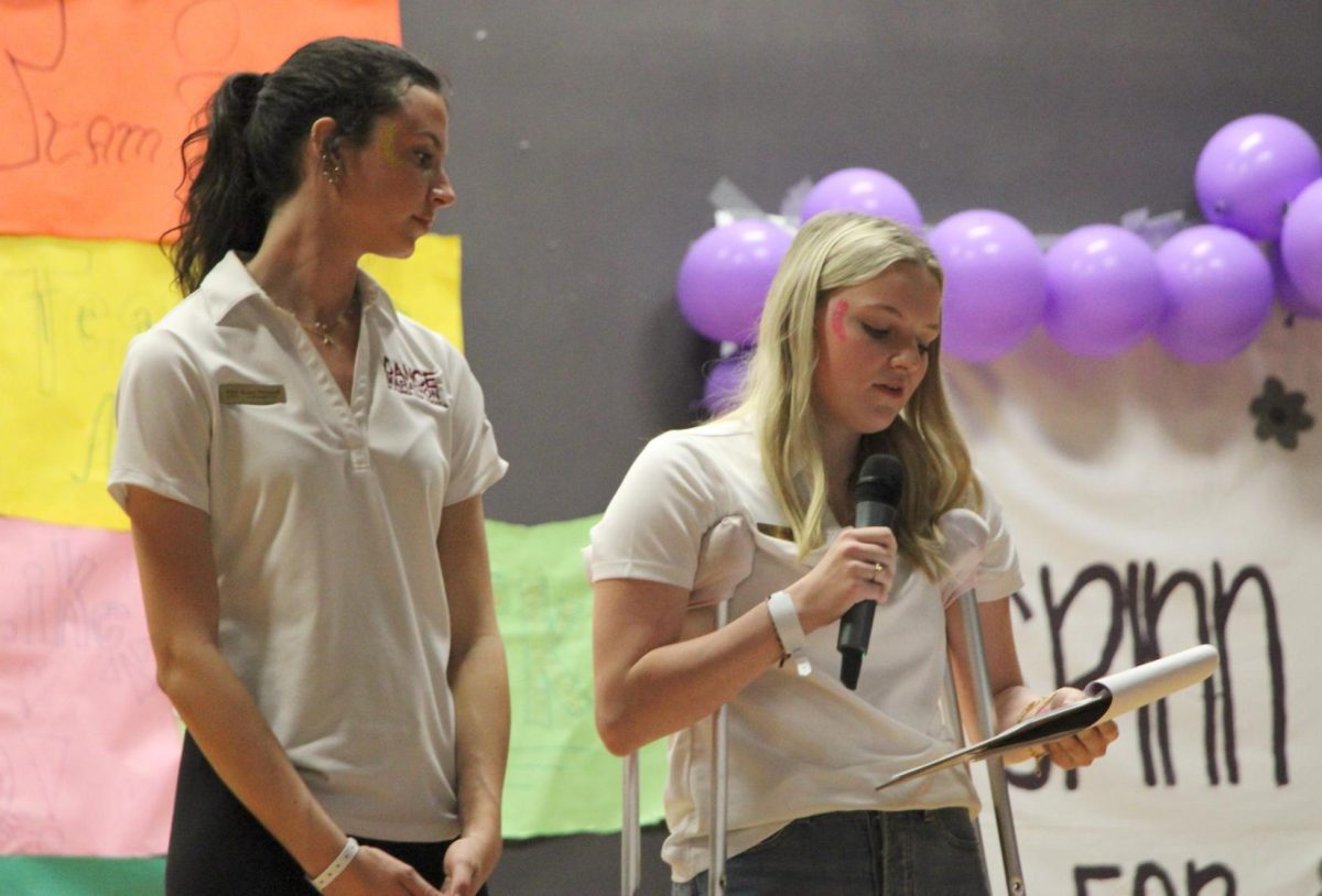 Senior Elizabeth Shalley (right) along with alumna Avery Presnell (left) who is FSU's Dance Marathon representative discuss details for the Florida High Dance Marathon. Shalley, like many seniors balances working on clubs with maintaining grades.
Photo courtesy of Elizabeth Shalley.