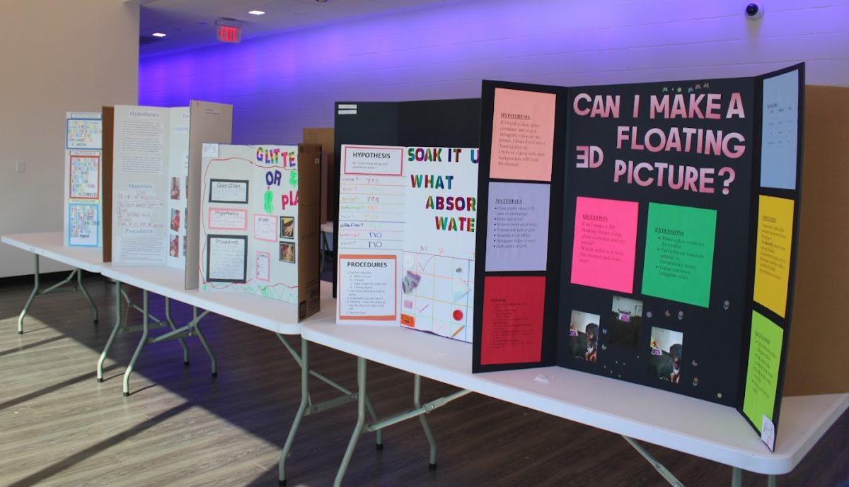 Projects were displayed in the STEAM building lobby. Judging took place on the same day.