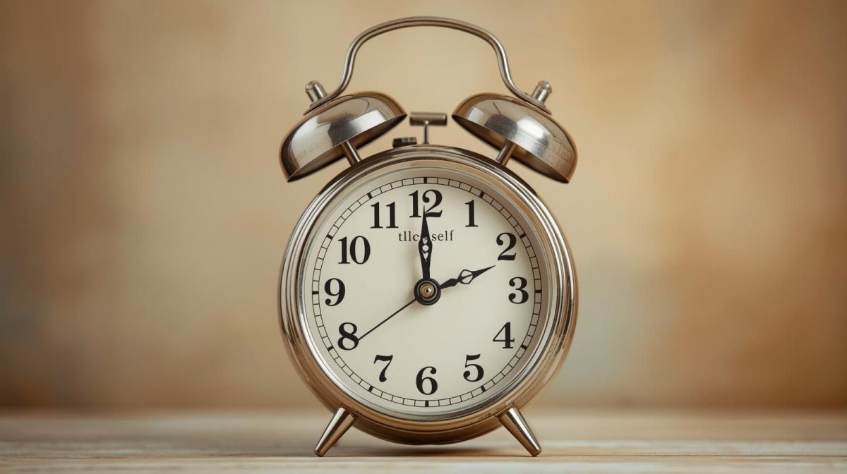 The school day begins at 8 a.m., a time that works for some students but challenges others. Those in favor of a later start argue it could give students a better opportunity to feel alert and ready to learn.
Photo created in Canva by Abigail Bissell.