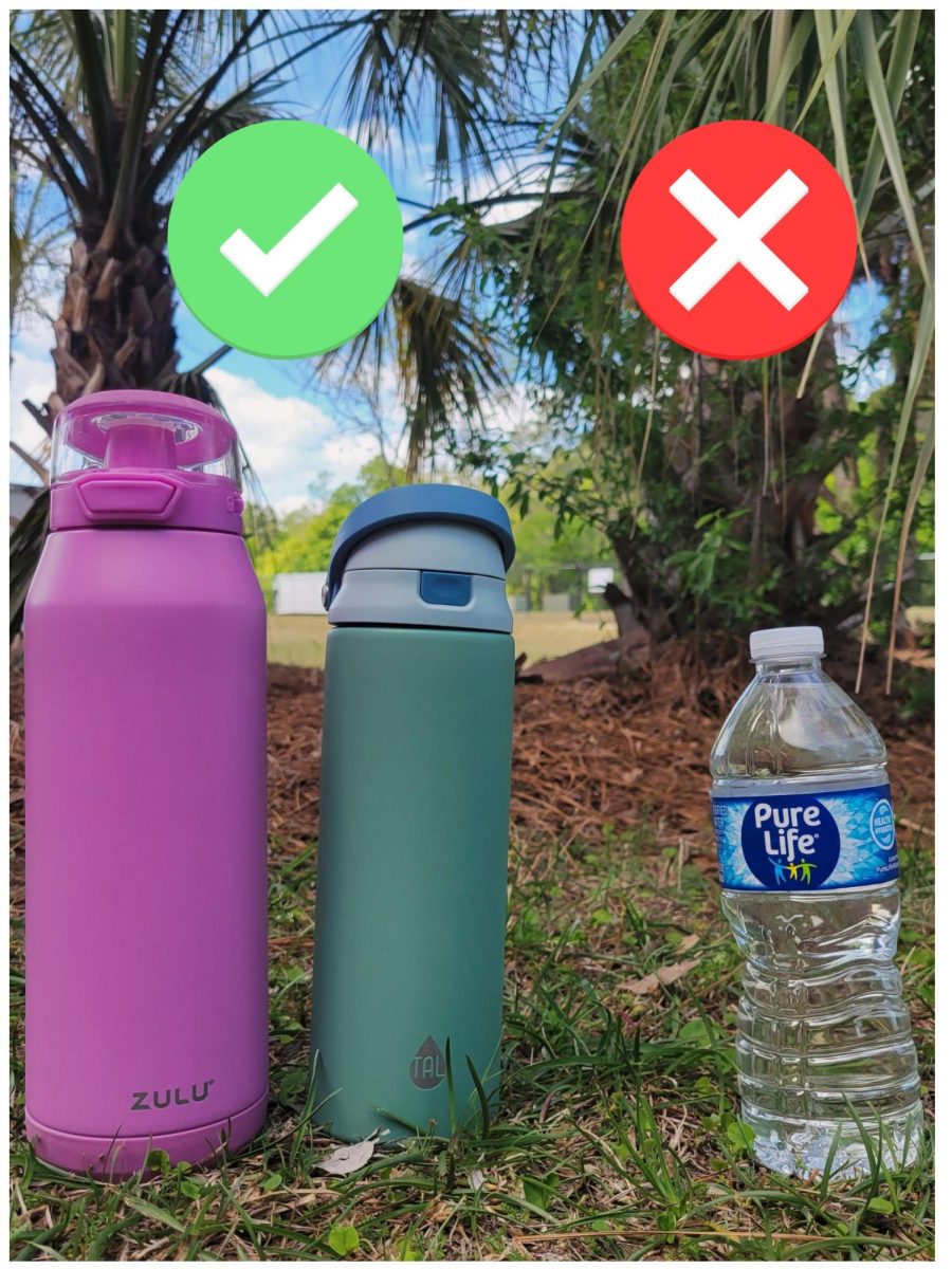 On the right side, it shows reusable water bottles and on the left side it shows a plastic water bottle. It is up to individuals to figure out for themselves if they will be the difference our planet needs to protect it. 